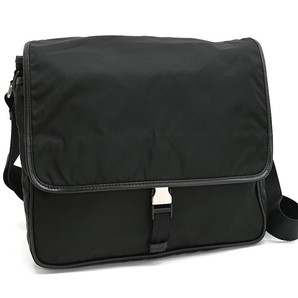 Prada Crossbody Messenger Shoulder Bag Black Triangle Plate